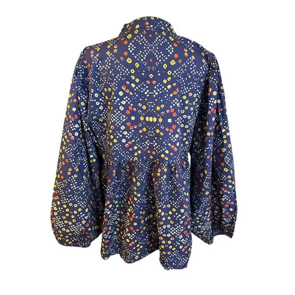 NWOT Oliphant Mandarin Balloon Sleeve Blouse Shabori Indigo Size XL 100% Cotton - Picture 6 of 11